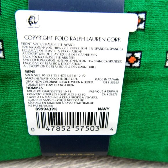 Polo Ralph Lauren Foulard Slack Socks Men's Size 6-12.5 (2 PAIRS) Navy Green NEW - Picture 10 of 10